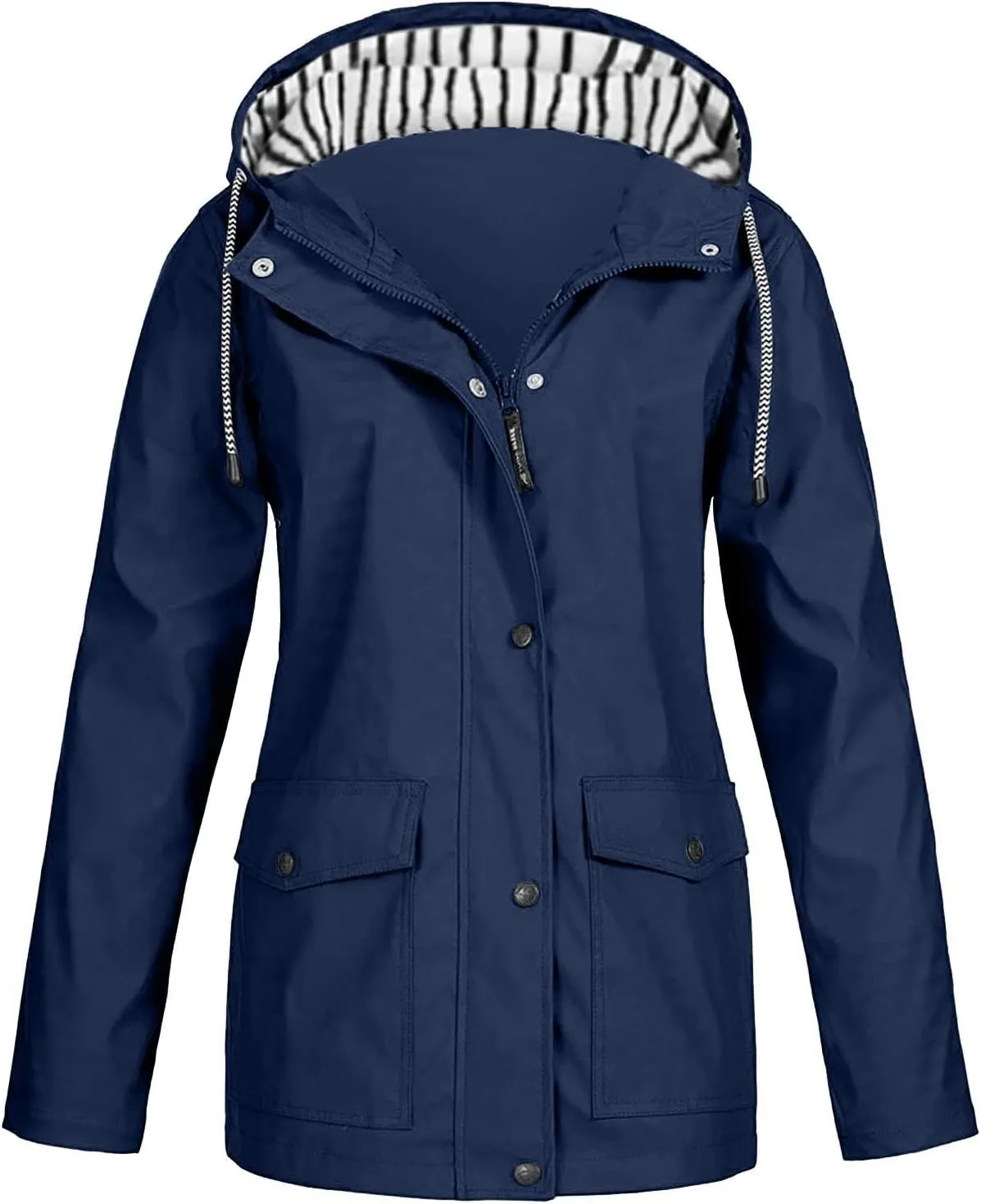 Rain Jackets for Women Windbreaker Waterproof Outdoor Srtiped Lined Coats with Hood Lightweight Raincoat with Pockets