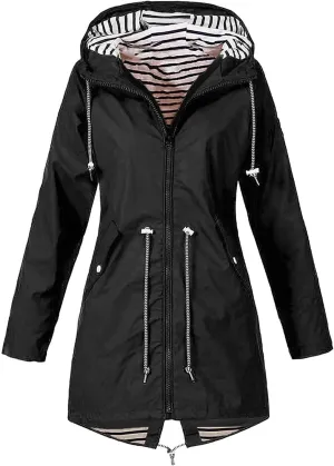 Rain Jackets for Women Windbreaker Waterproof Outdoor Srtiped Lined Coats with Hood Lightweight Raincoat with Pockets