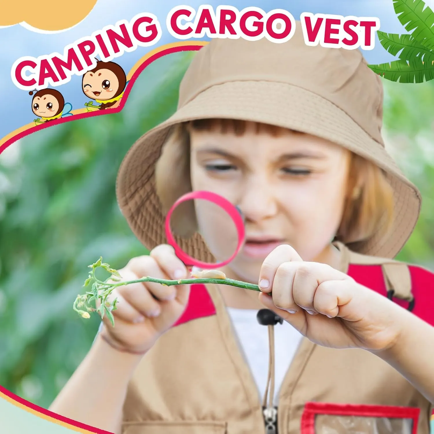 Ramede Kids Safari Explorer Vest and Hat Costume Fishing Adventure Camping Vest for Boy Girls Toddler Outfit(Stylish,Pink)