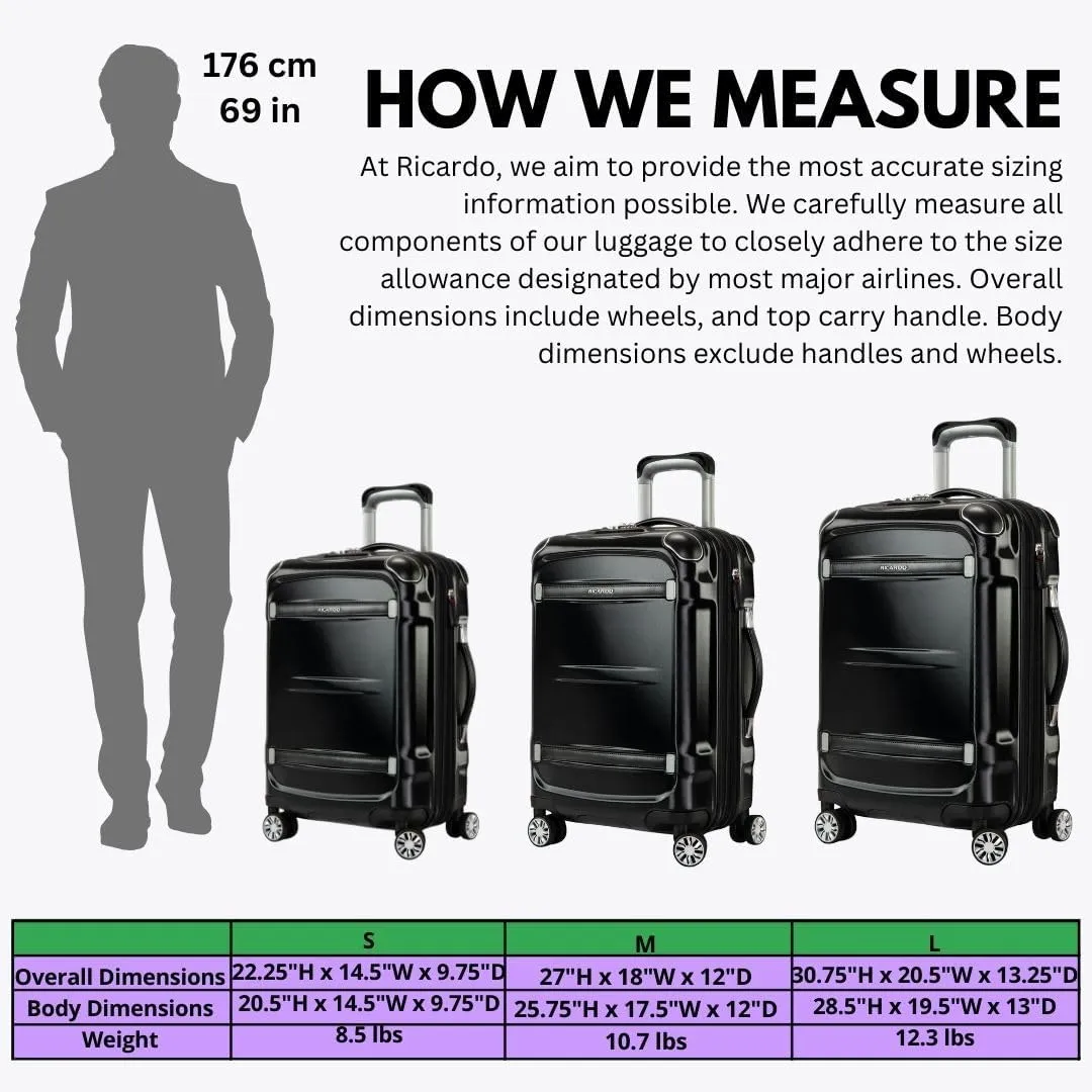 Ricardo Beverly Hills Rodeo Drive 2.0 Hardside 4 Wheel Spinner, TSA Lock, Lightweight Suitcase, Unisex, Stylish, Black, 21-Inch Carry-On