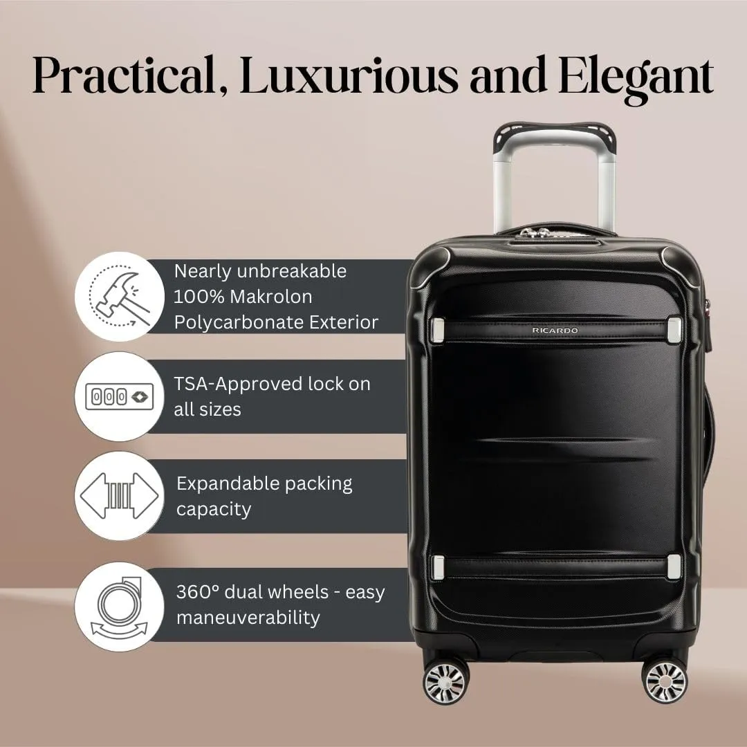 Ricardo Beverly Hills Rodeo Drive 2.0 Hardside 4 Wheel Spinner, TSA Lock, Lightweight Suitcase, Unisex, Stylish, Black, 21-Inch Carry-On
