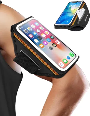 Running Phone Armband with Earphone Holder - 3D Design Cell Phones Armband for iPhone 16/15/13 Pro/Plus & S24/S20, Water Resistant Sports Holder with Key Slot - Ideal for 6.9" Phones