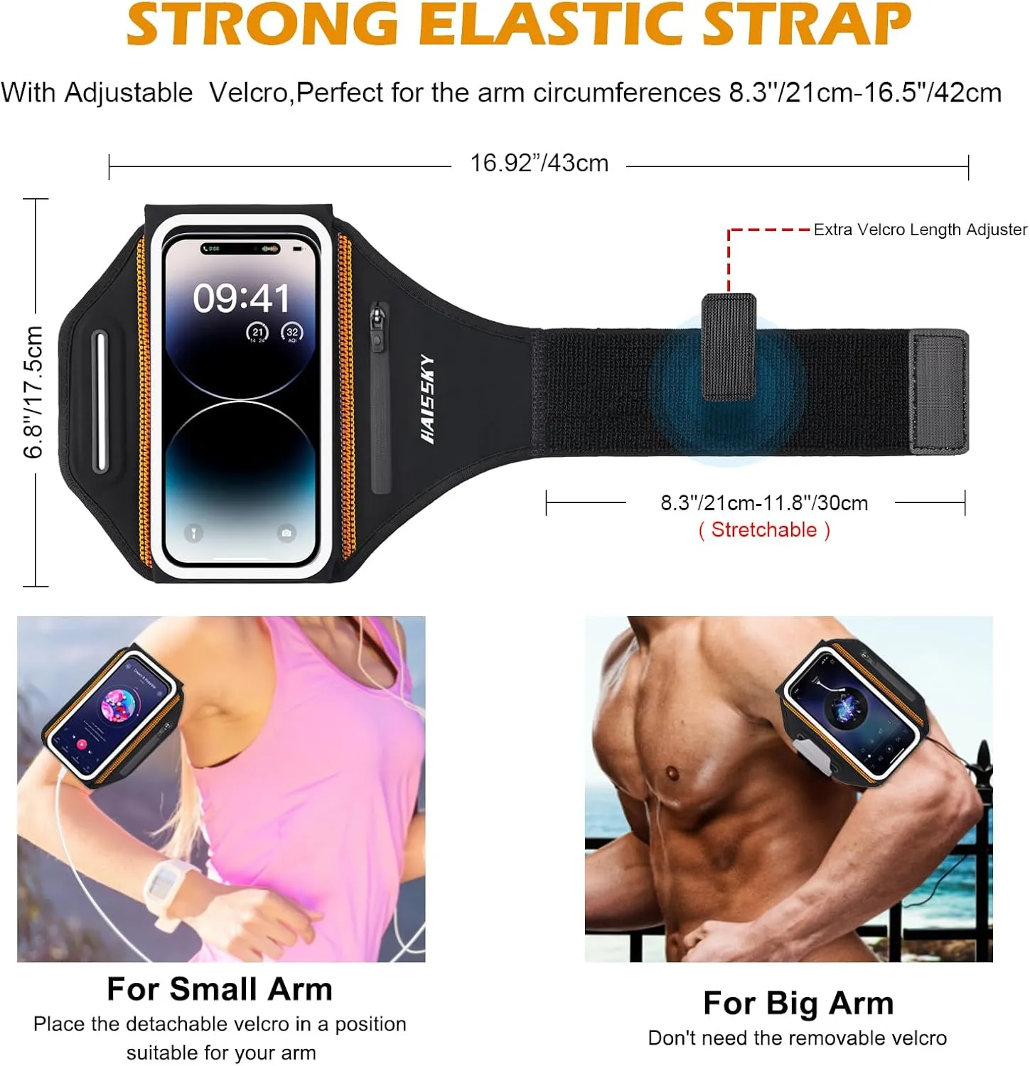 Running Phone Armband with Earphone Holder - 3D Design Cell Phones Armband for iPhone 16/15/13 Pro/Plus & S24/S20, Water Resistant Sports Holder with Key Slot - Ideal for 6.9" Phones