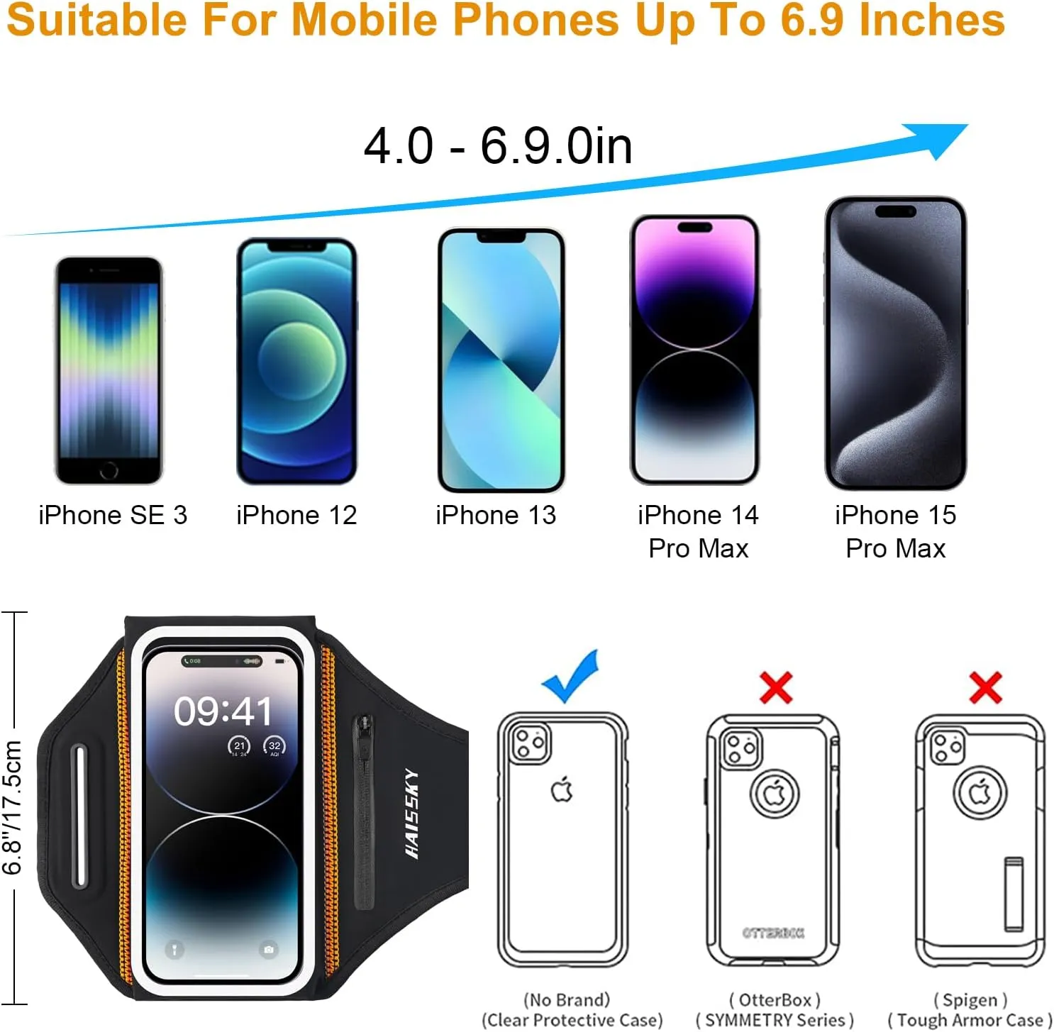 Running Phone Armband with Earphone Holder - 3D Design Cell Phones Armband for iPhone 16/15/13 Pro/Plus & S24/S20, Water Resistant Sports Holder with Key Slot - Ideal for 6.9" Phones
