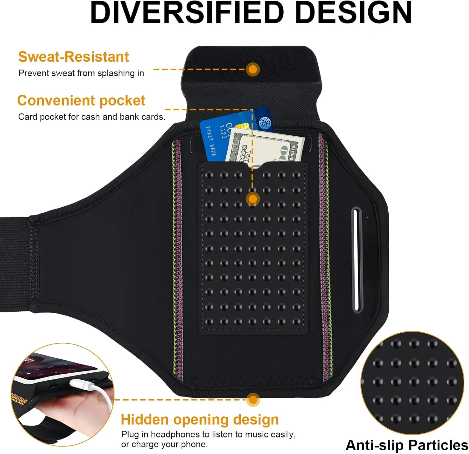Running Phone Armband with Earphone Holder - 3D Design Cell Phones Armband for iPhone 16/15/13 Pro/Plus & S24/S20, Water Resistant Sports Holder with Key Slot - Ideal for 6.9" Phones
