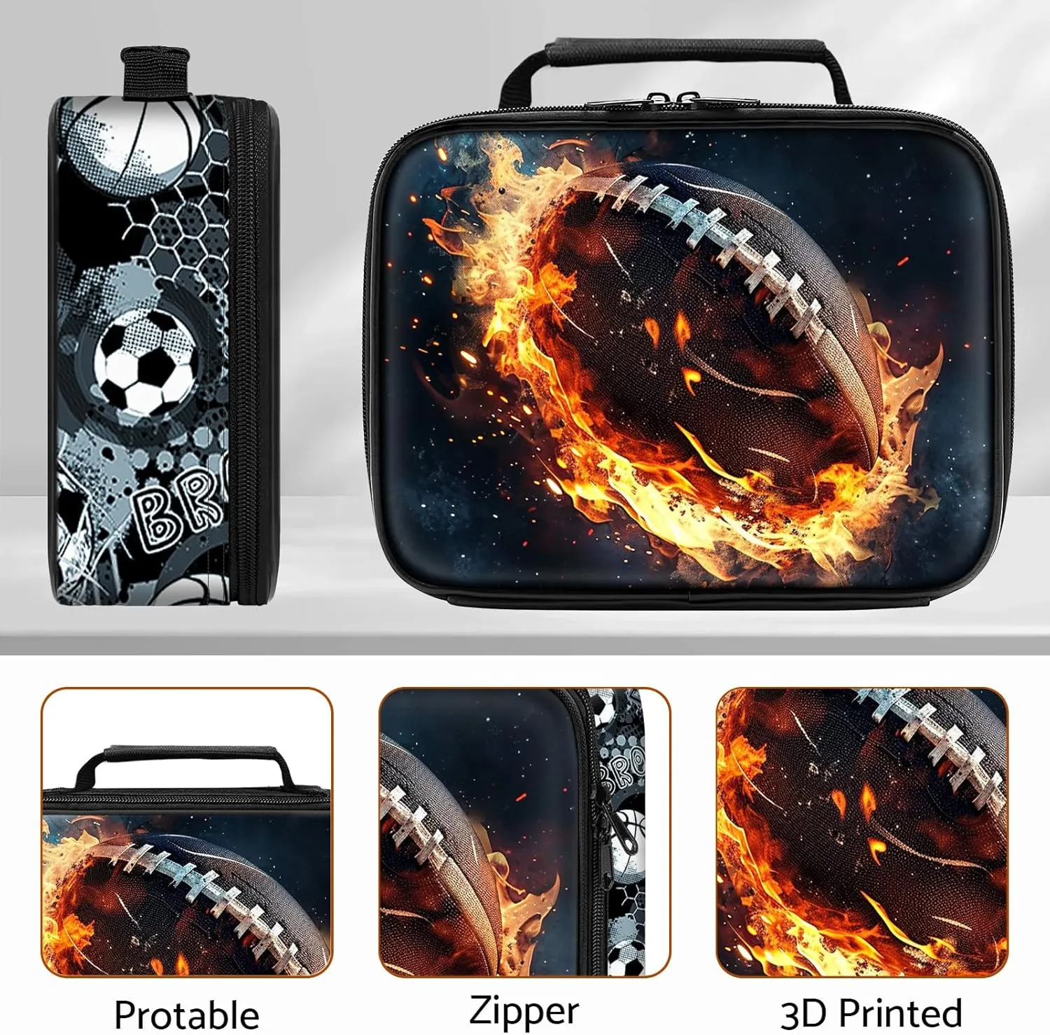 School Backpack for Boys - 4pcs American Football Boys Backpack with Lunch Box Set for Kids Children Teens Elementary Middle School - 17 Sport Bookbag Travel Back Pack for Age 6-18