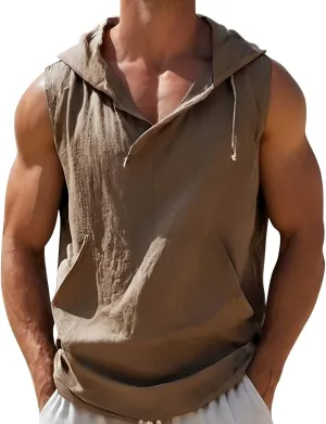 Sleeveless Hoodie Shirts for Men Solid Hooded Shirts Lightweight Breathable Summer Vacation Beach Tops