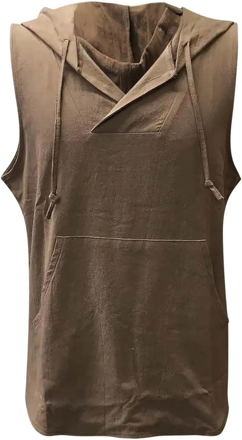 Sleeveless Hoodie Shirts for Men Solid Hooded Shirts Lightweight Breathable Summer Vacation Beach Tops