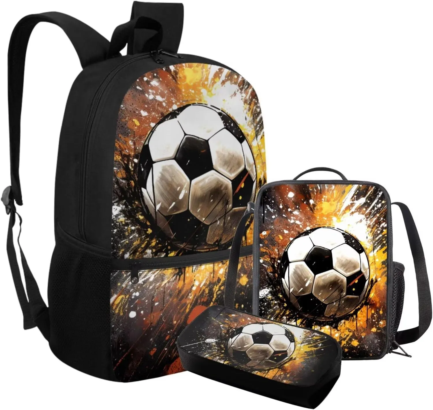 Soccer Backpack for Boys 5-6 6-8 Cool School Bag for Toddler with Lunch Box and Large Pencil Case Middle School Bookbag for Teen Ages 14-16 Outdoor Sport Daypack 3 in 1