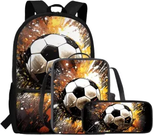 Soccer Backpack for Boys 5-6 6-8 Cool School Bag for Toddler with Lunch Box and Large Pencil Case Middle School Bookbag for Teen Ages 14-16 Outdoor Sport Daypack 3 in 1