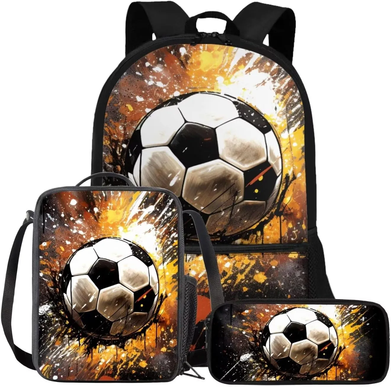 Soccer Backpack for Boys 5-6 6-8 Cool School Bag for Toddler with Lunch Box and Large Pencil Case Middle School Bookbag for Teen Ages 14-16 Outdoor Sport Daypack 3 in 1