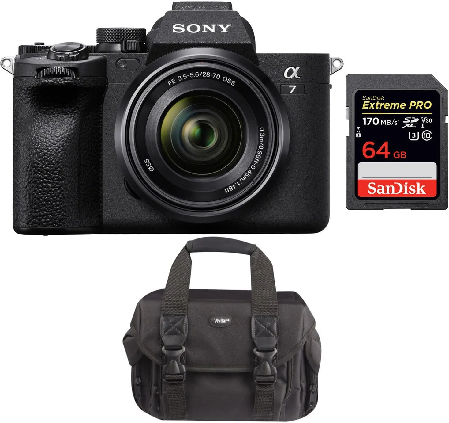 Sony a7 IV Mirrorless Camera Bundle with 28-70mm Lens   64GB Extreme Pro SD Card   Camera Bag (3 Items)