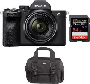 Sony a7 IV Mirrorless Camera Bundle with 28-70mm Lens   64GB Extreme Pro SD Card   Camera Bag (3 Items)