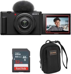 Sony ZV-1F Vlogging Camera, Black, Bundle with SanDisk 32GB SD Card, Camera Bag for Point and Shoot Camera and Accessories, Complete Sony Digital Vlog Camera Kit