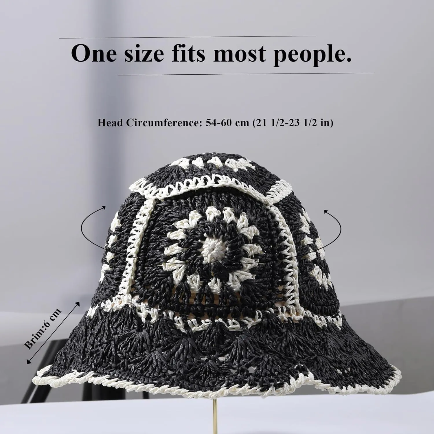 Straw Bucket Hat Women Sun Cap Crochet Mesh Woven Wide Brim Floppy
