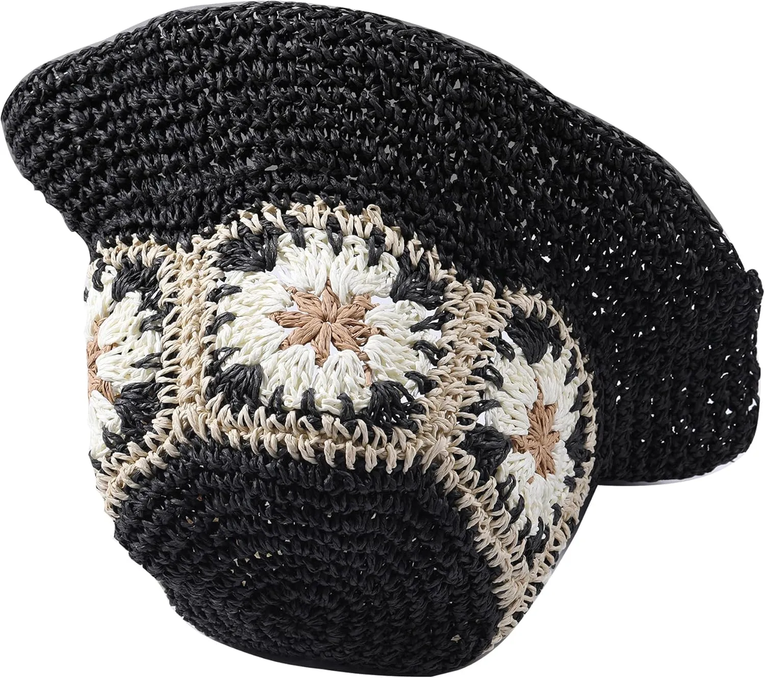 Straw Bucket Hat Women Sun Cap Crochet Mesh Woven Wide Brim Floppy
