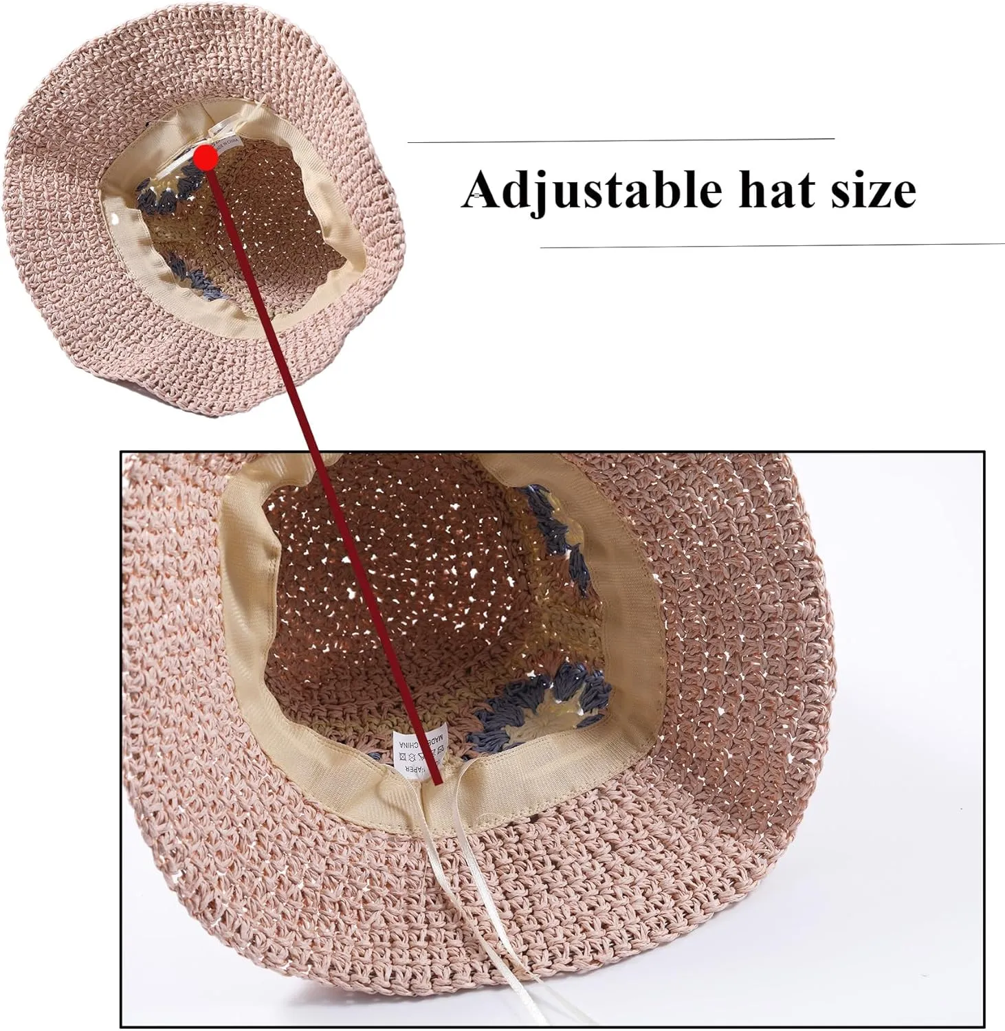 Straw Bucket Hat Women Sun Cap Crochet Mesh Woven Wide Brim Floppy