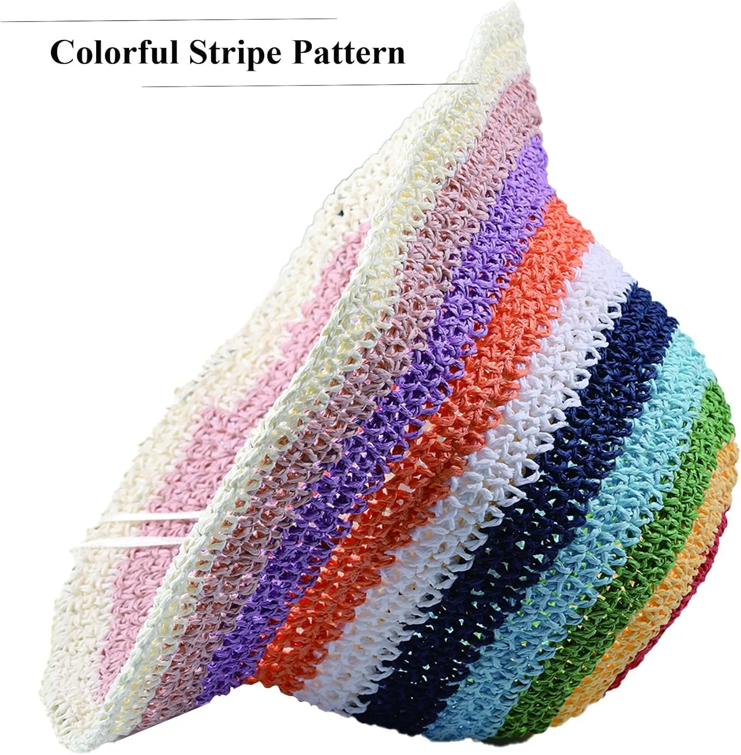 Straw Bucket Hat Women Sun Cap Crochet Mesh Woven Wide Brim Floppy