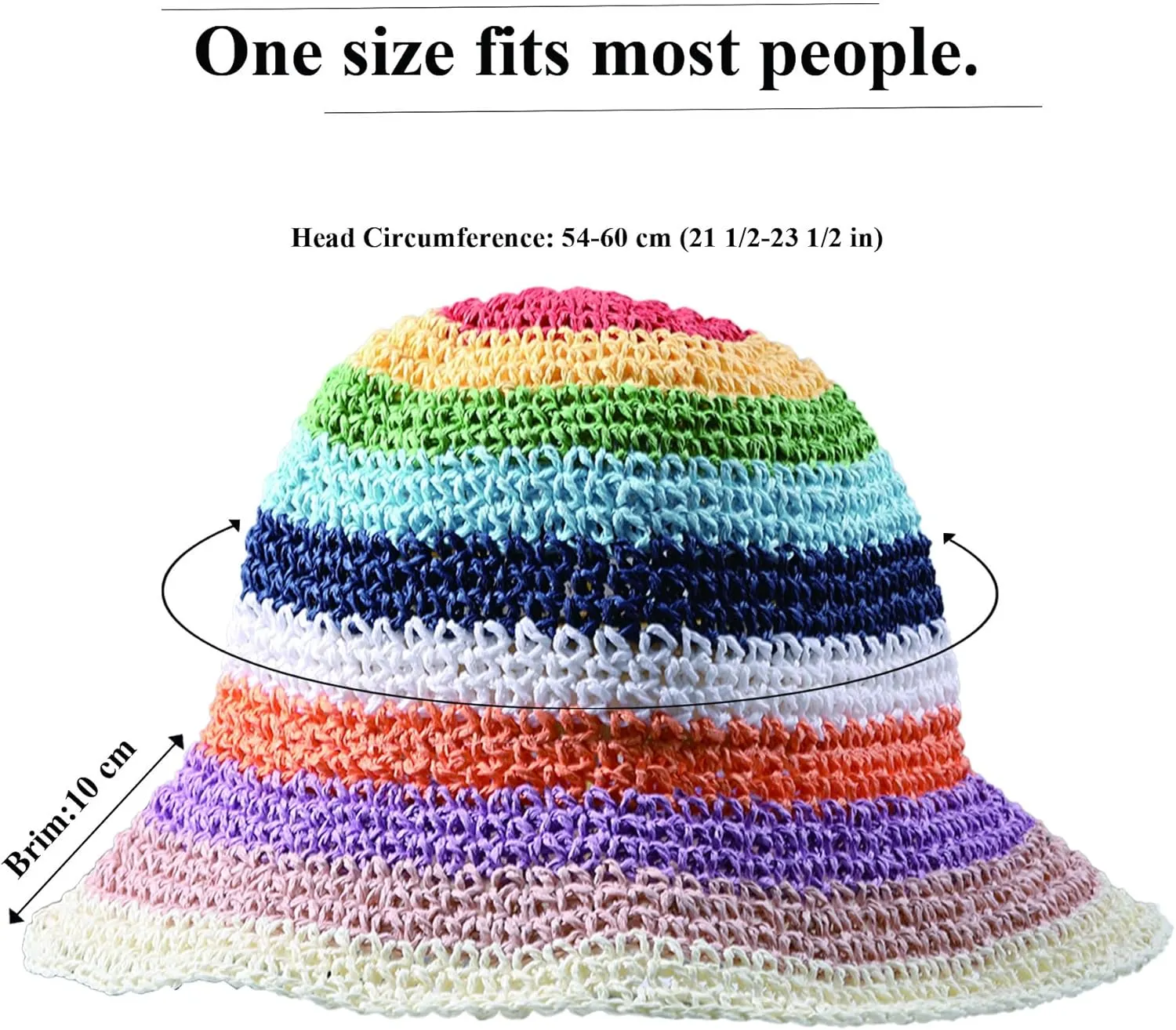 Straw Bucket Hat Women Sun Cap Crochet Mesh Woven Wide Brim Floppy