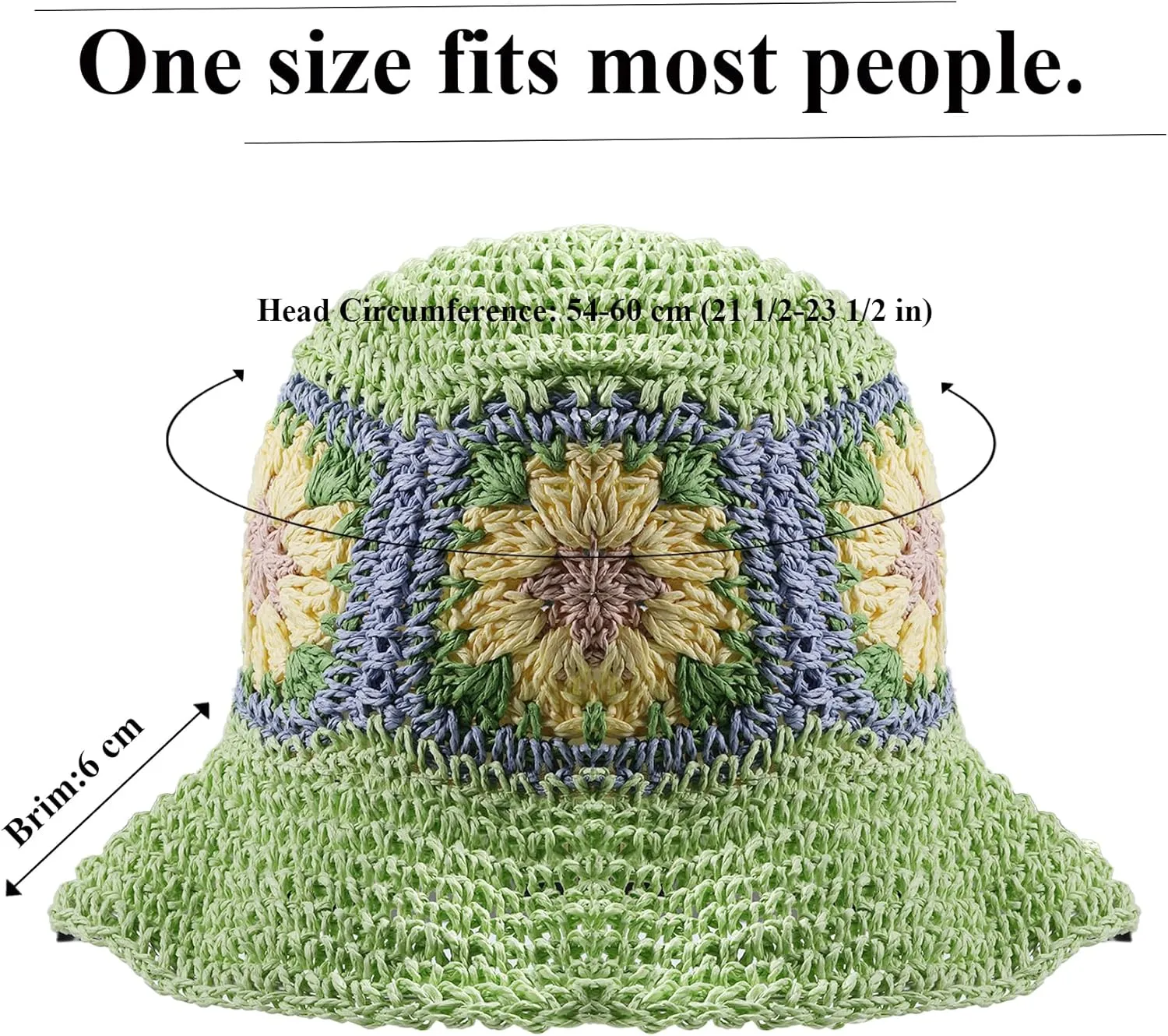 Straw Bucket Hat Women Sun Cap Crochet Mesh Woven Wide Brim Floppy