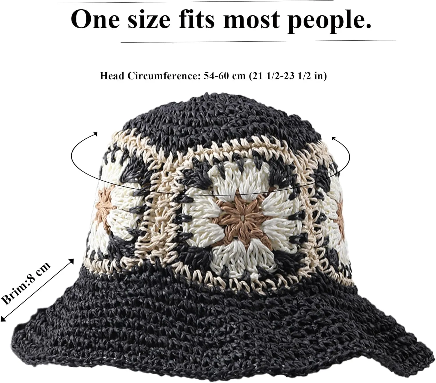 Straw Bucket Hat Women Sun Cap Crochet Mesh Woven Wide Brim Floppy