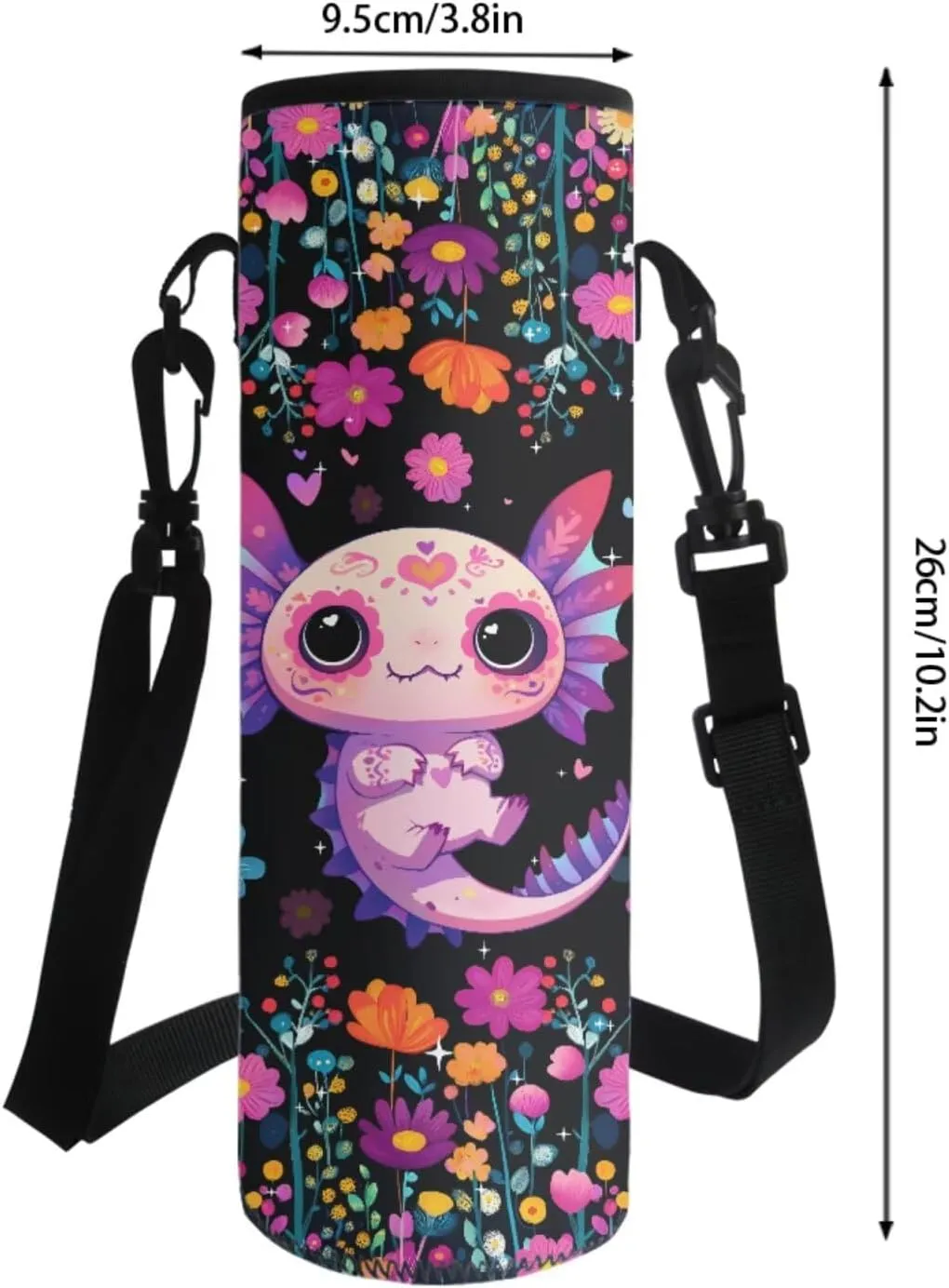 Suobstales Axolotl Flower Print Backpack Set for Girls Boys Middle-School Elementary Bookbags, 4Pcs School Bag with Lunch Bag Pencil Case Water Bottle Sleeve for School Travel Outdoor
