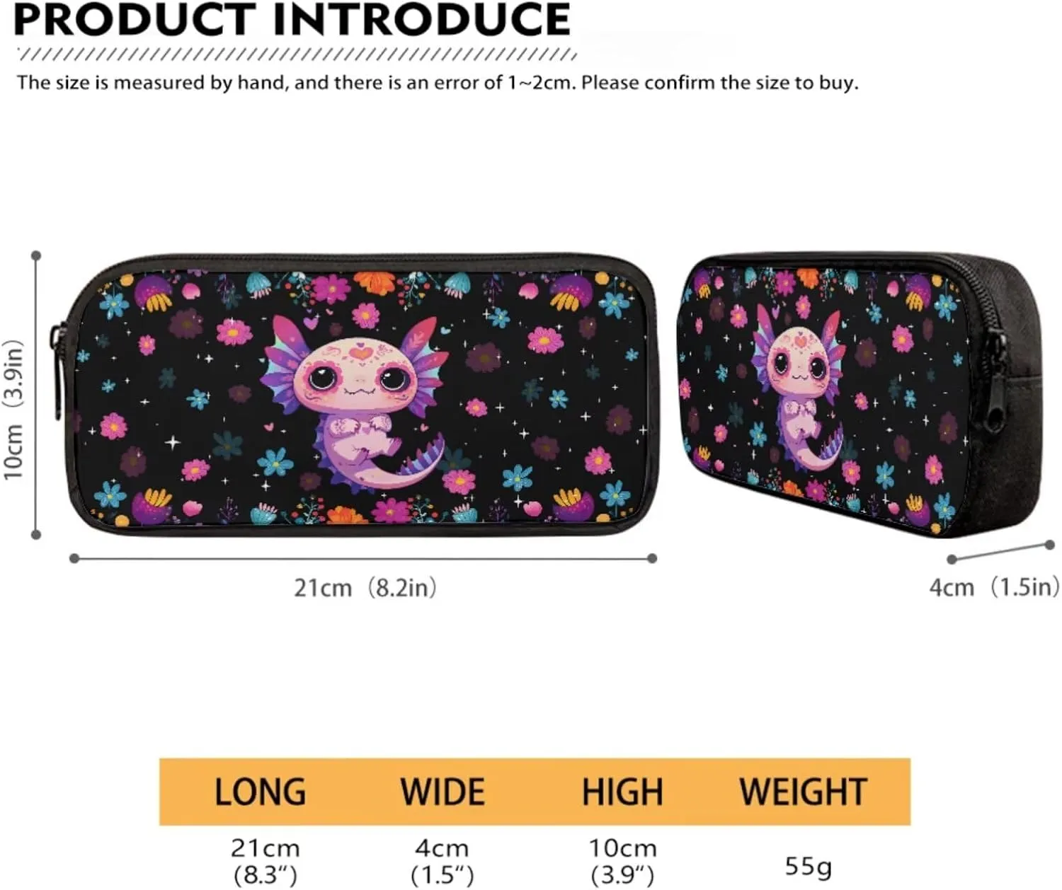Suobstales Axolotl Flower Print Backpack Set for Girls Boys Middle-School Elementary Bookbags, 4Pcs School Bag with Lunch Bag Pencil Case Water Bottle Sleeve for School Travel Outdoor