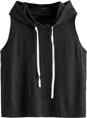 SweatyRocks Women's Summer Sleeveless Hooded Tank Top T-Shirt for Athletic Exercise Relaxed Breathable