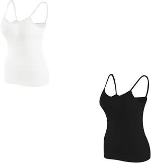 Tank Top with Built in Bra for Women, Adjustable Spaghetti Strap Cami Undershirts Basic Breathable Tank Top