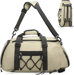 Unisex Travel Duffle Bag for Men Women, Waterproof Gym Bag with Shoe Compartment & Football Compartment, 32L Carry on Bag for Sports & Fitness, Khaki
