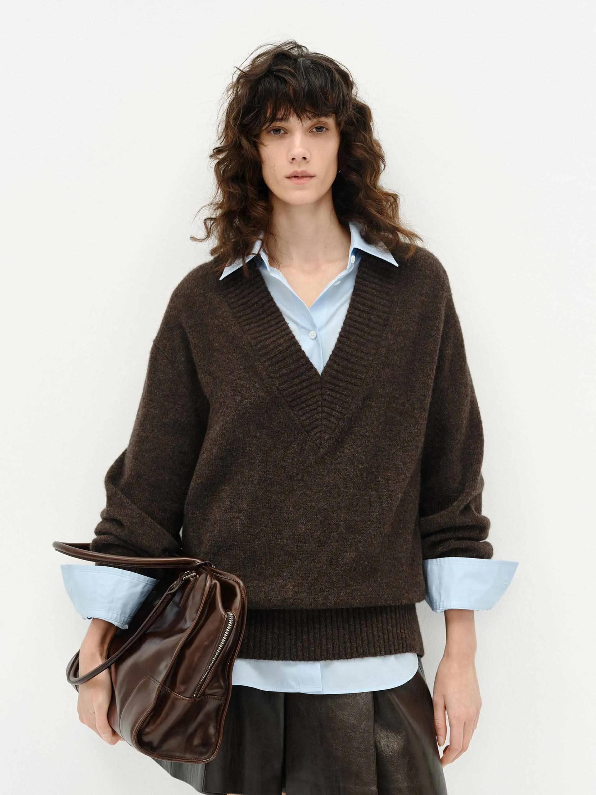 V-neck Fluffy Knit Sweater