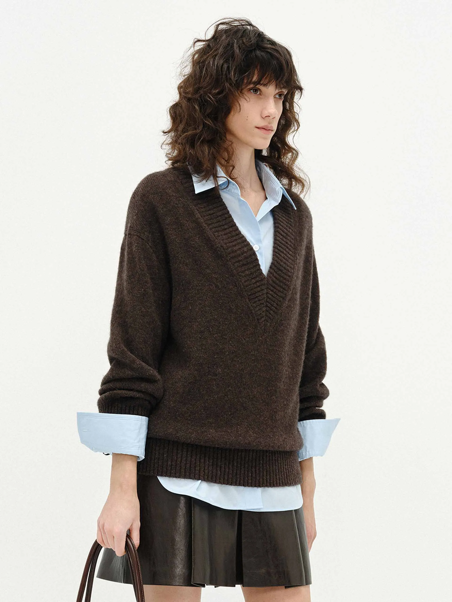 V-neck Fluffy Knit Sweater