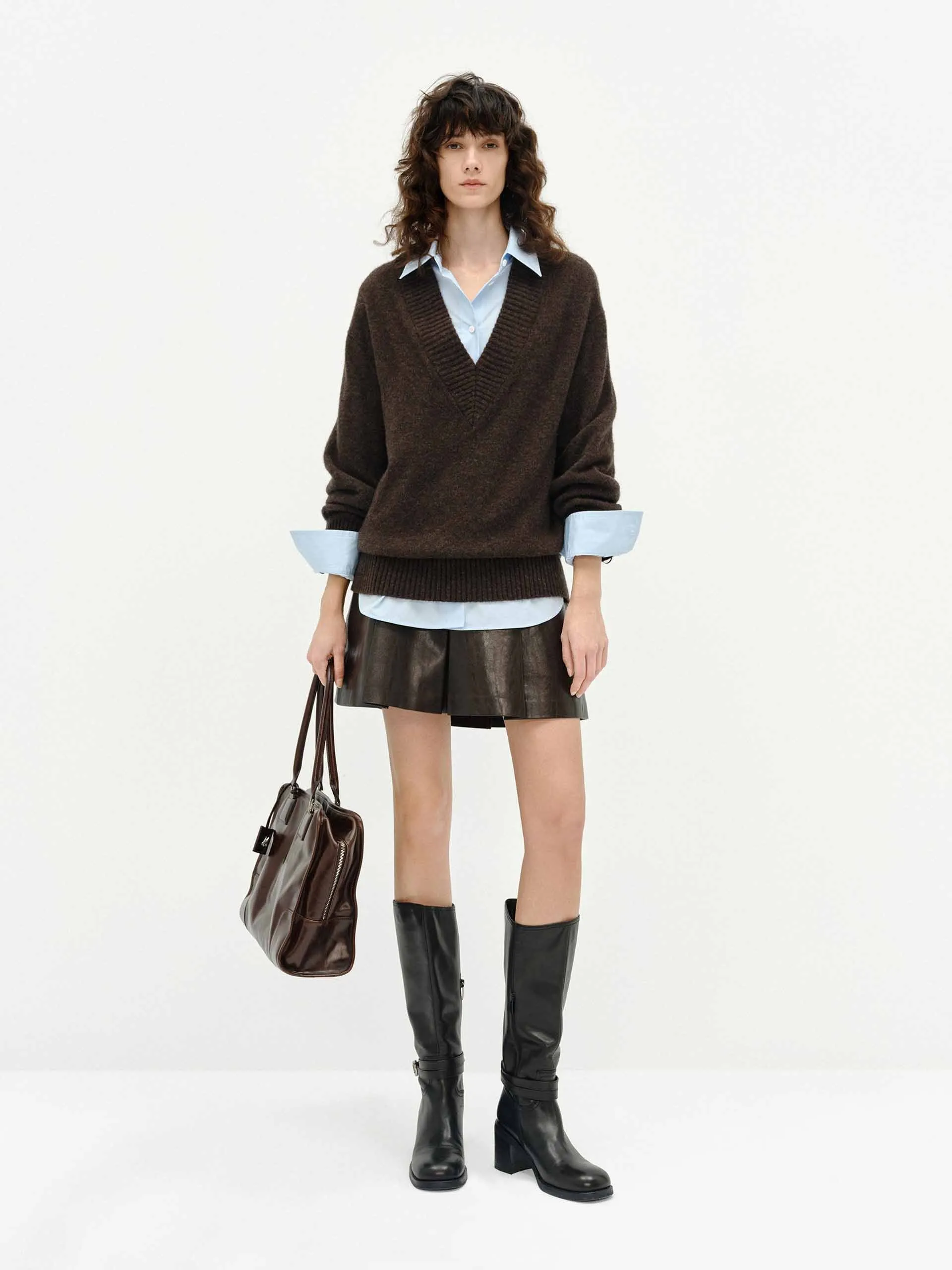 V-neck Fluffy Knit Sweater