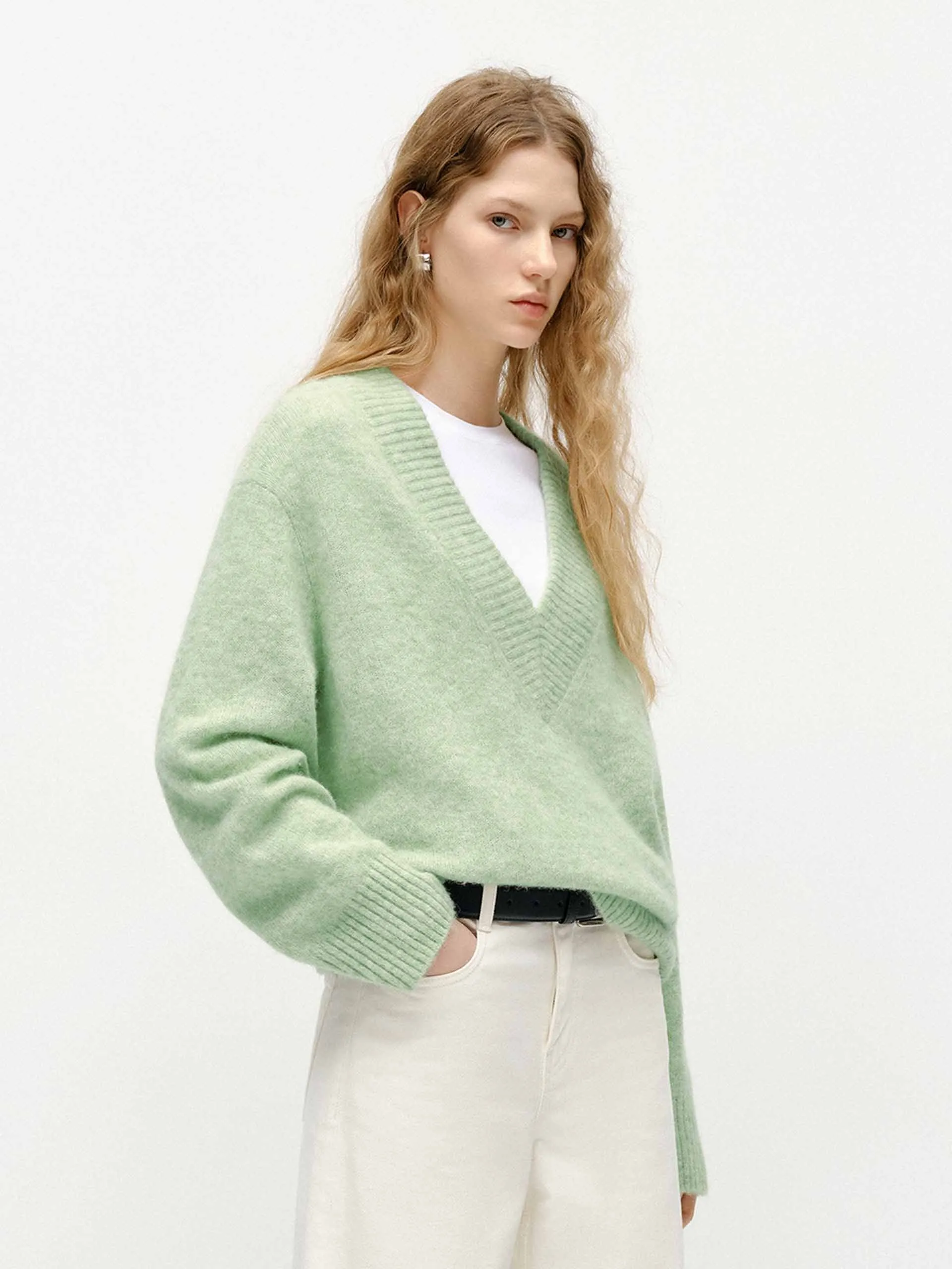 V-neck Fluffy Knit Sweater