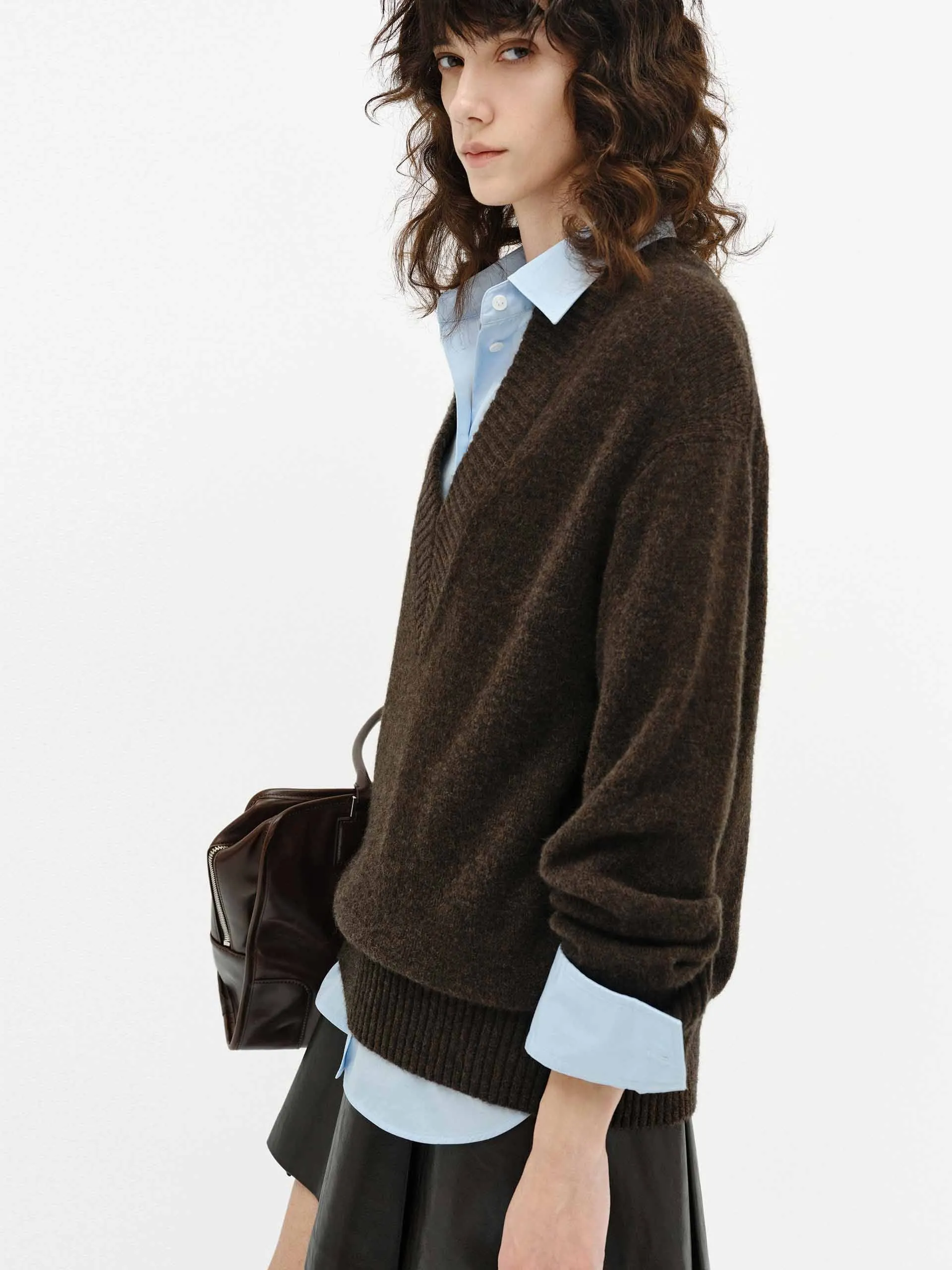 V-neck Fluffy Knit Sweater