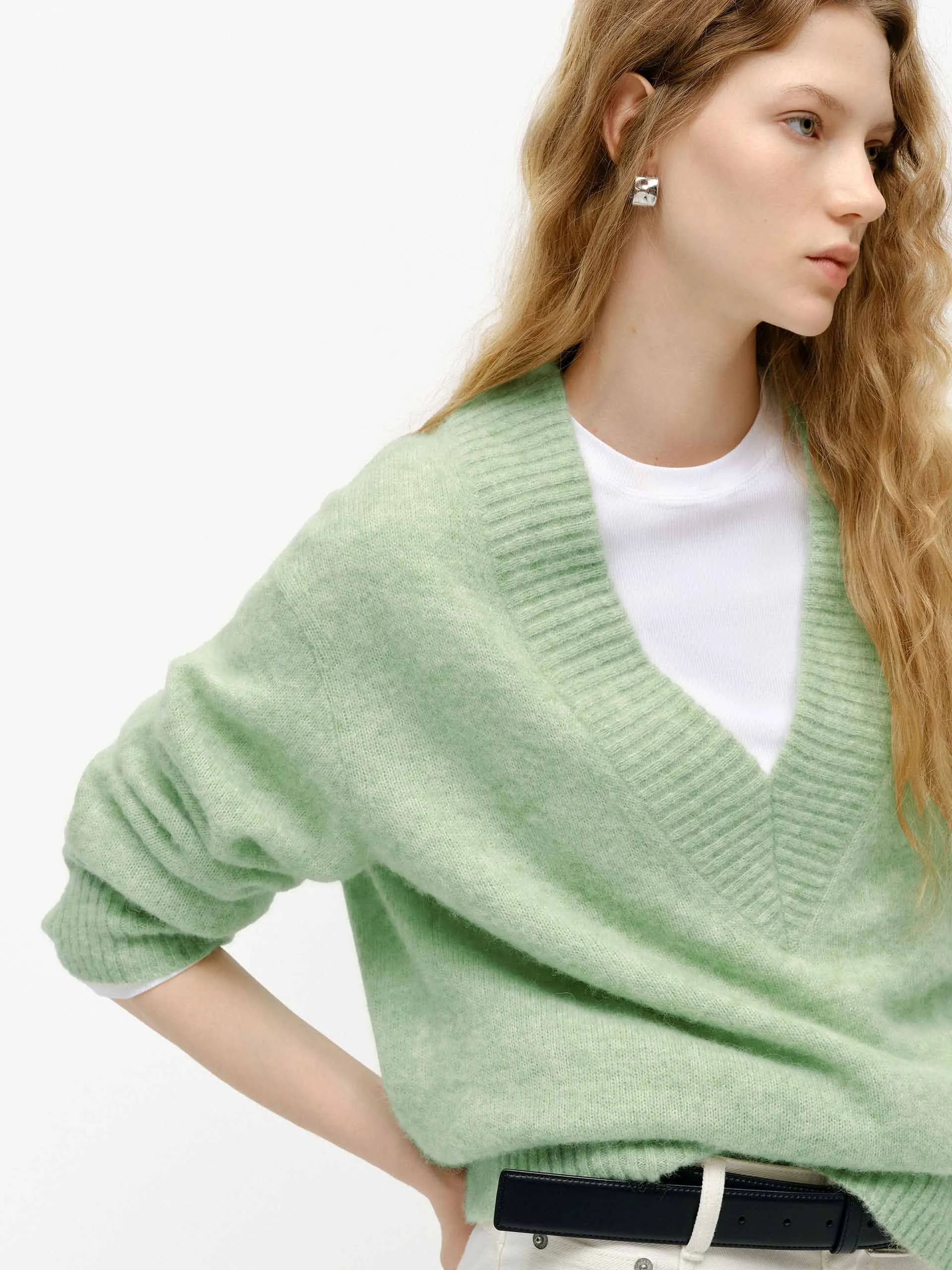 V-neck Fluffy Knit Sweater
