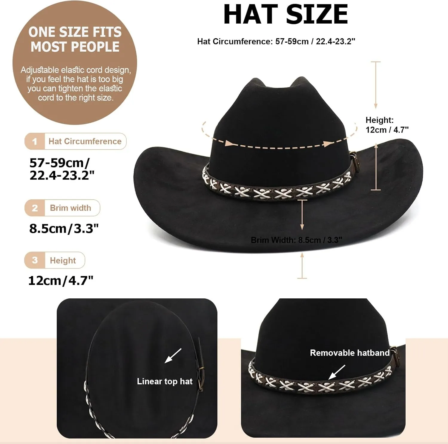 Western Suede Cowboy Hat for Women Men Wide Brim Classic Cowboy Cowgirl Hat with Buckle Belt Felt Fedora Hat