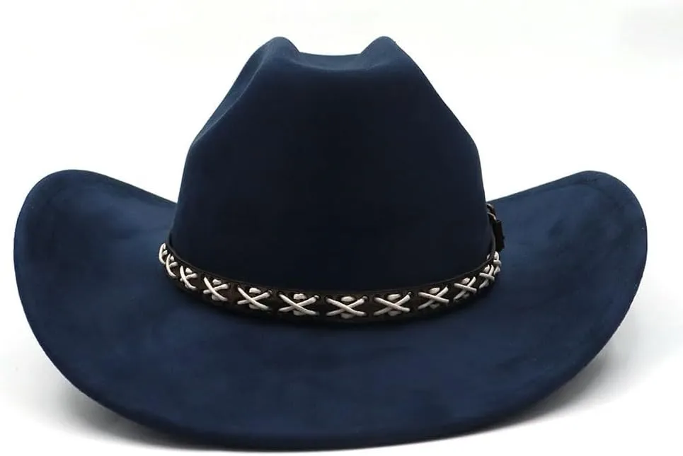 Western Suede Cowboy Hat for Women Men Wide Brim Classic Cowboy Cowgirl Hat with Buckle Belt Felt Fedora Hat