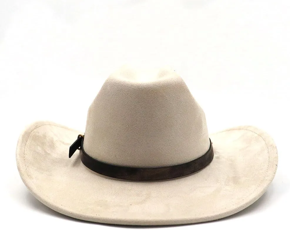 Western Suede Cowboy Hat for Women Men Wide Brim Classic Cowboy Cowgirl Hat with Buckle Belt Felt Fedora Hat
