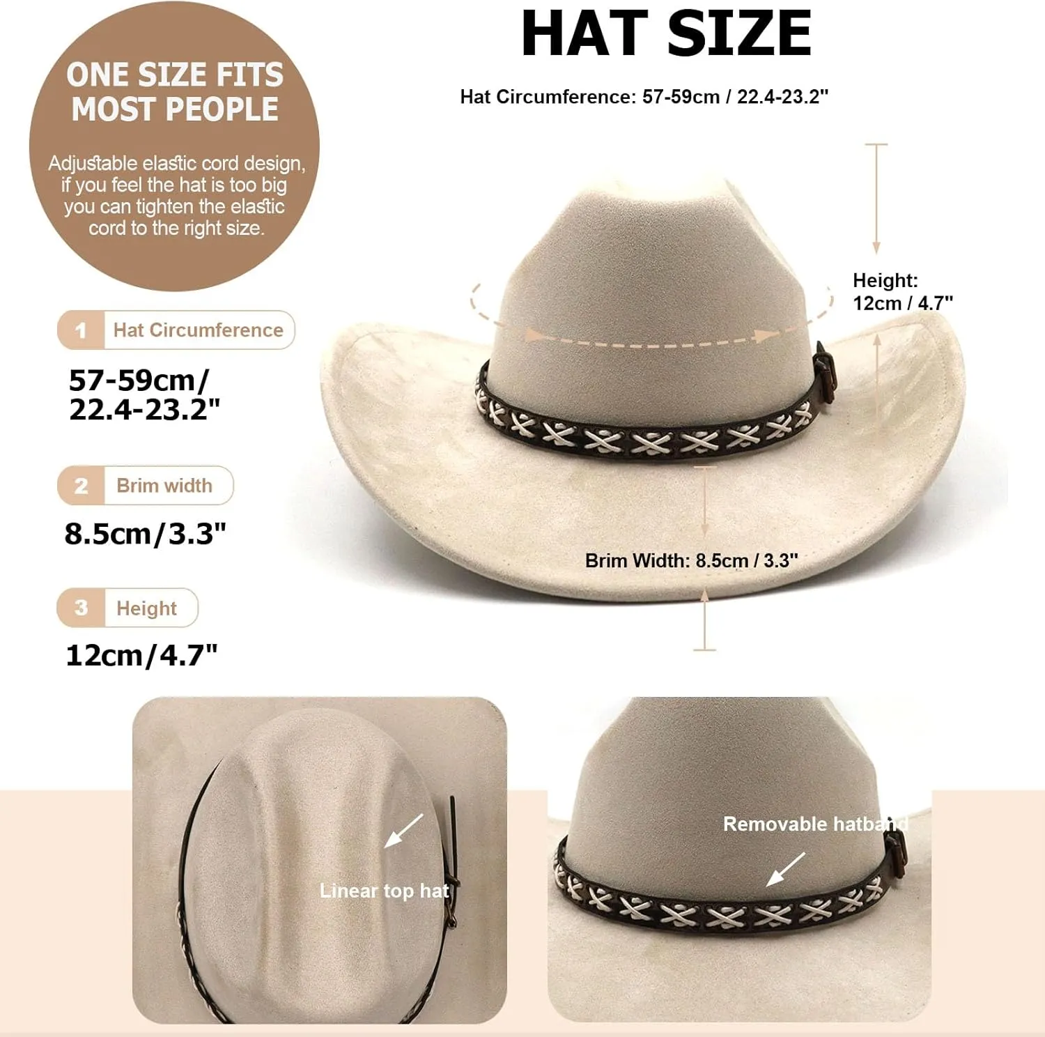 Western Suede Cowboy Hat for Women Men Wide Brim Classic Cowboy Cowgirl Hat with Buckle Belt Felt Fedora Hat
