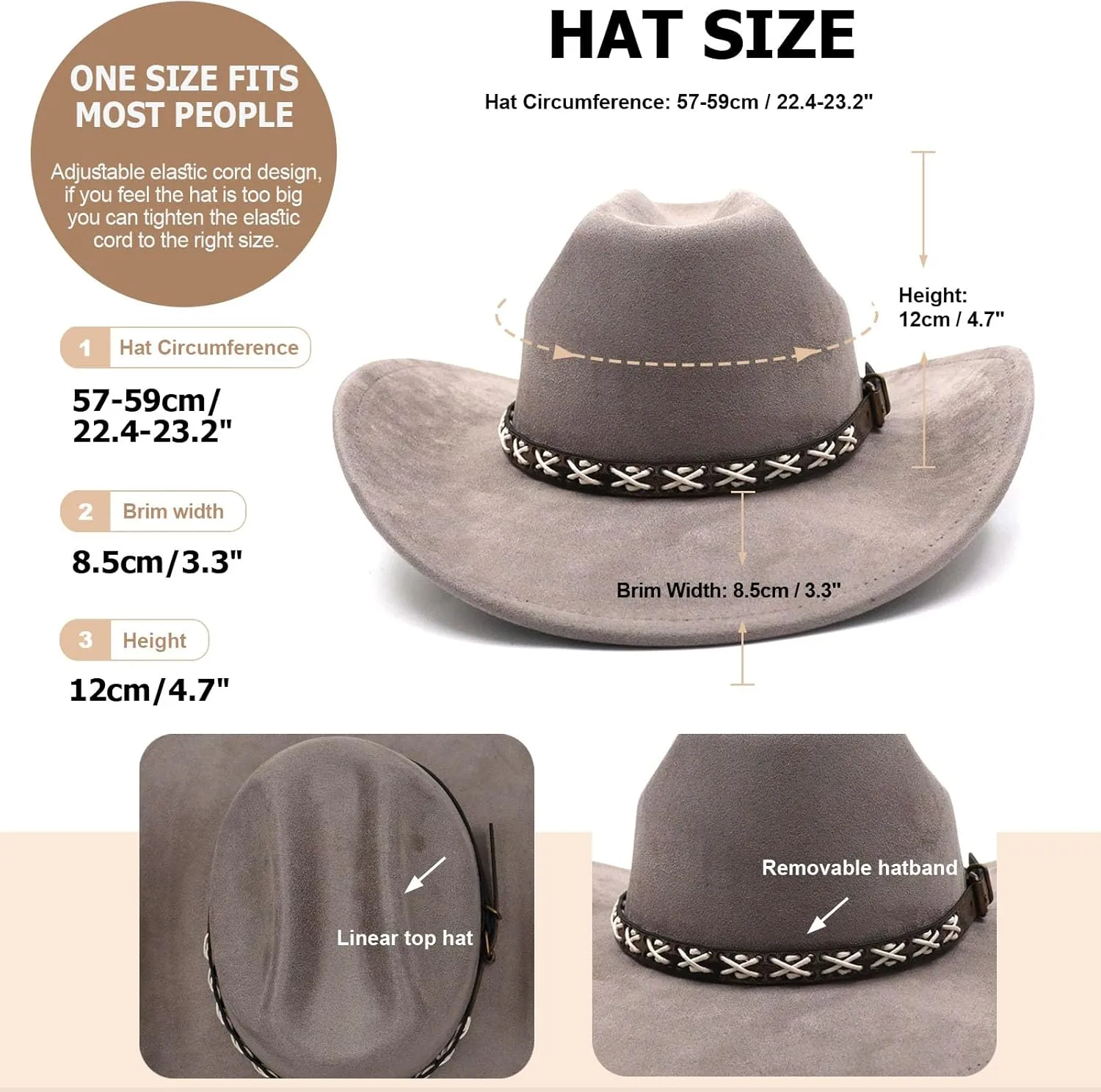 Western Suede Cowboy Hat for Women Men Wide Brim Classic Cowboy Cowgirl Hat with Buckle Belt Felt Fedora Hat