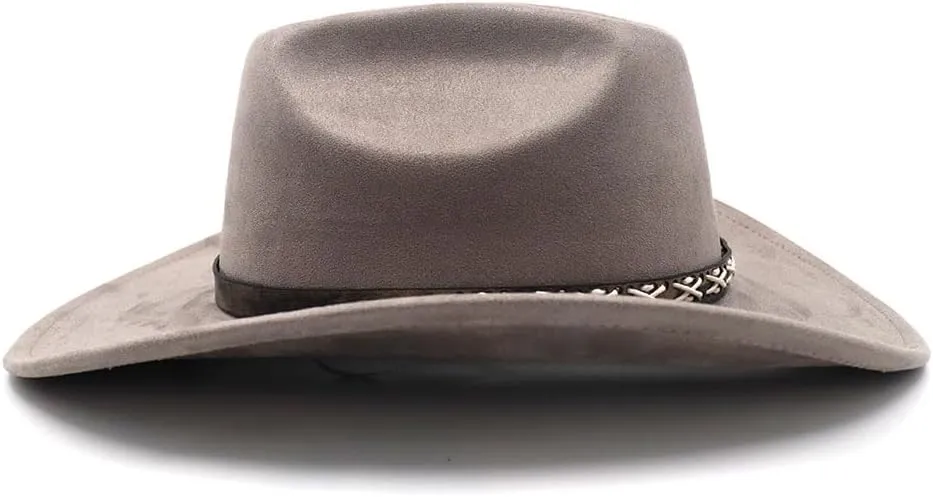 Western Suede Cowboy Hat for Women Men Wide Brim Classic Cowboy Cowgirl Hat with Buckle Belt Felt Fedora Hat