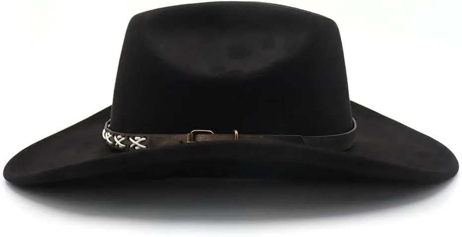 Western Suede Cowboy Hat for Women Men Wide Brim Classic Cowboy Cowgirl Hat with Buckle Belt Felt Fedora Hat