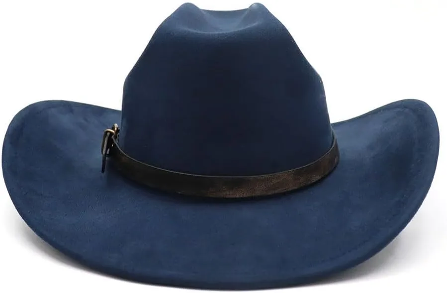 Western Suede Cowboy Hat for Women Men Wide Brim Classic Cowboy Cowgirl Hat with Buckle Belt Felt Fedora Hat