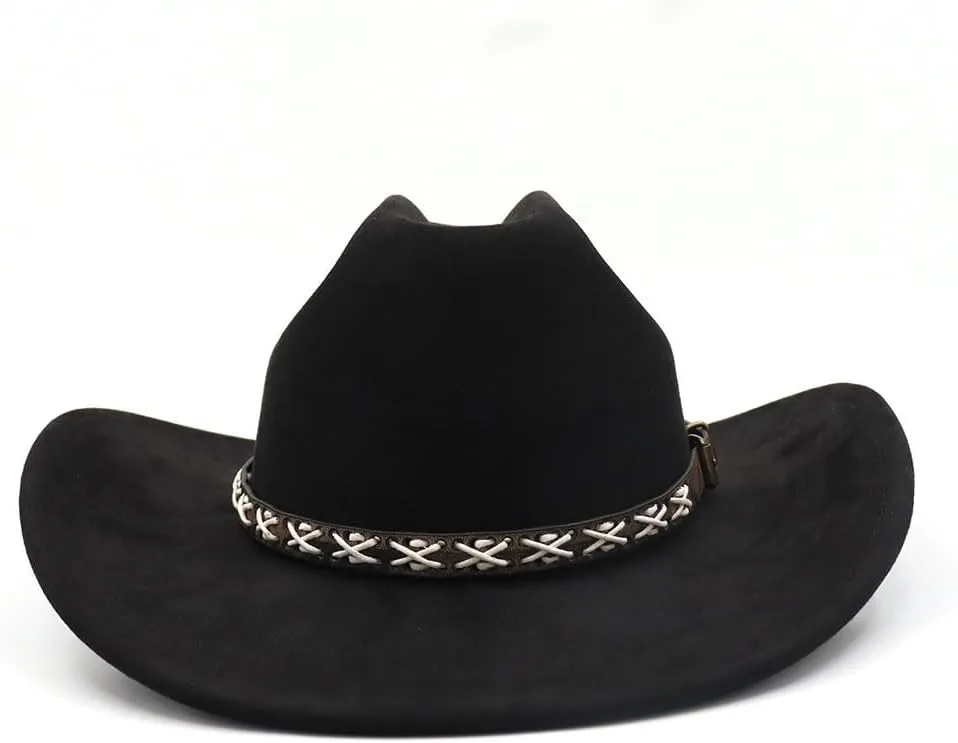 Western Suede Cowboy Hat for Women Men Wide Brim Classic Cowboy Cowgirl Hat with Buckle Belt Felt Fedora Hat