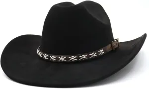 Western Suede Cowboy Hat for Women Men Wide Brim Classic Cowboy Cowgirl Hat with Buckle Belt Felt Fedora Hat