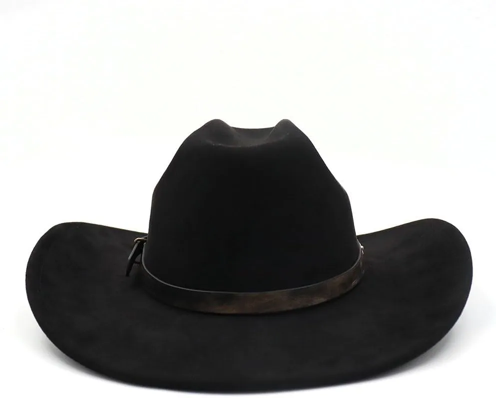 Western Suede Cowboy Hat for Women Men Wide Brim Classic Cowboy Cowgirl Hat with Buckle Belt Felt Fedora Hat
