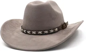 Western Suede Cowboy Hat for Women Men Wide Brim Classic Cowboy Cowgirl Hat with Buckle Belt Felt Fedora Hat