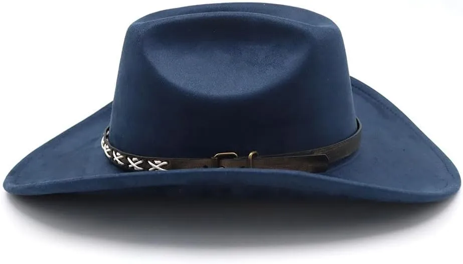 Western Suede Cowboy Hat for Women Men Wide Brim Classic Cowboy Cowgirl Hat with Buckle Belt Felt Fedora Hat