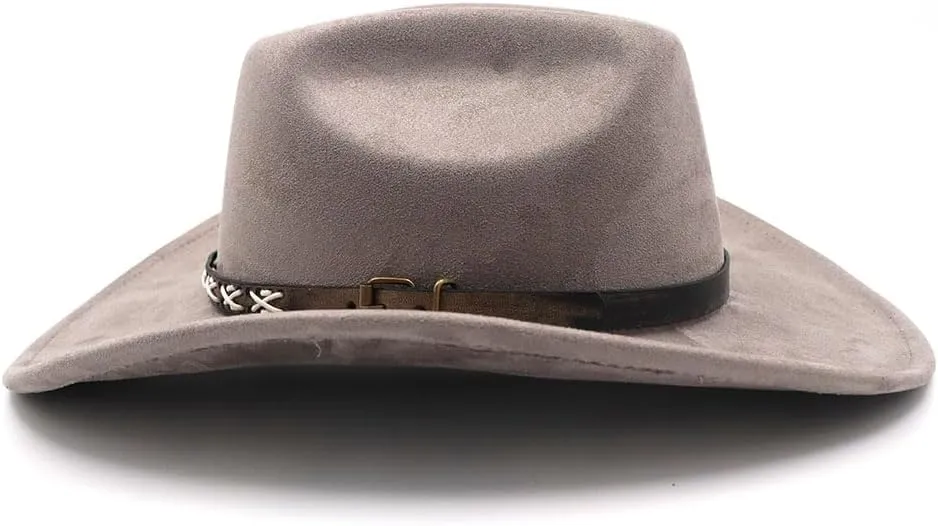 Western Suede Cowboy Hat for Women Men Wide Brim Classic Cowboy Cowgirl Hat with Buckle Belt Felt Fedora Hat